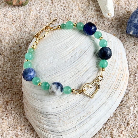 Genuine 14k Gold Plated Heart & Gemstone Bracelet - Keep Your Heart Centered - Picture 4 of 9